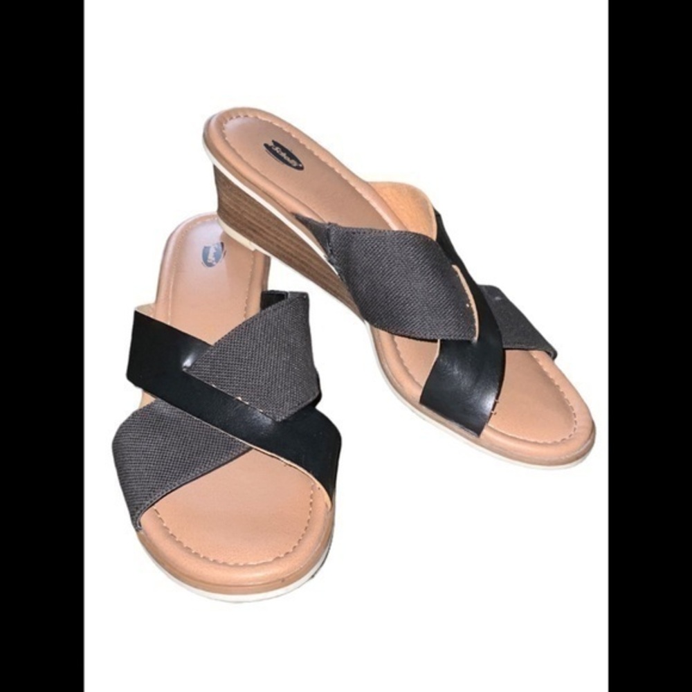 Dr Scholls Memory Foam Cool Fit Lightweight Strapy Black Gilly Wedge Sandals 8.5